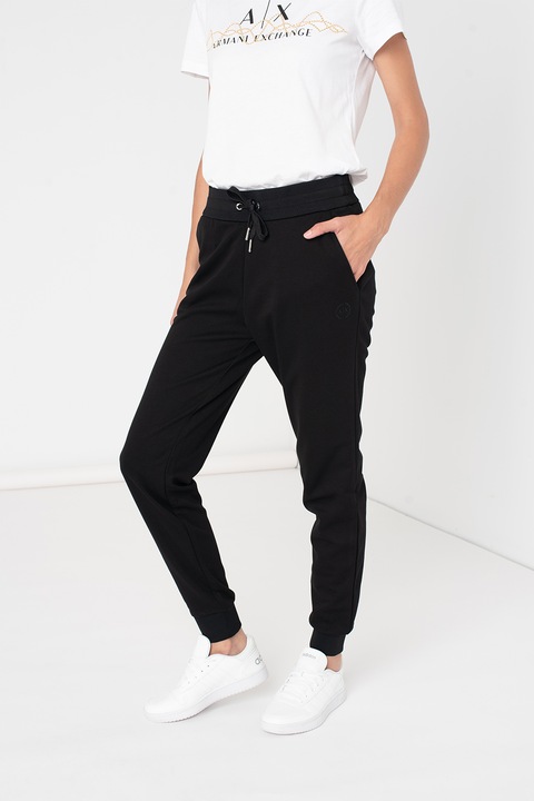 ARMANI EXCHANGE, Спортен панталон с връзка и рипсени маншети, Черен, XS