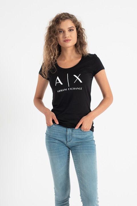 ARMANI EXCHANGE, Tricou slim fit de bumbac, Negru, Alb optic, XL