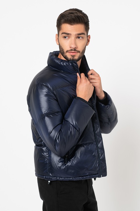 ARMANI EXCHANGE, Geaca cu umplutura de puf si aplicatie logo, Negru, Alb, Bleumarin, 2XL