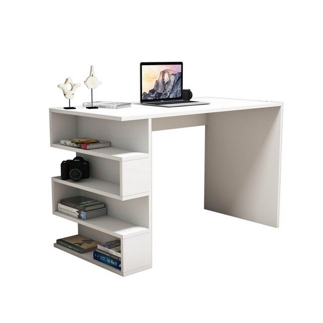 Birou cu rafturi Homemania 1, Limber, 120 x 60 x 75 cm, Lemn, Alb