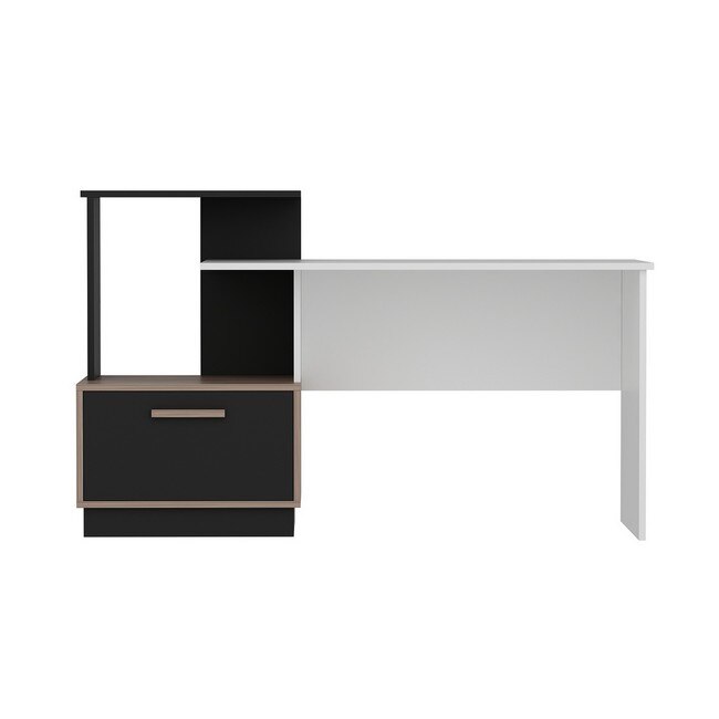 Birou cu rafturi Homemania, Milas, 154 x 60 x 93 cm, Lemn, Alb/Negru