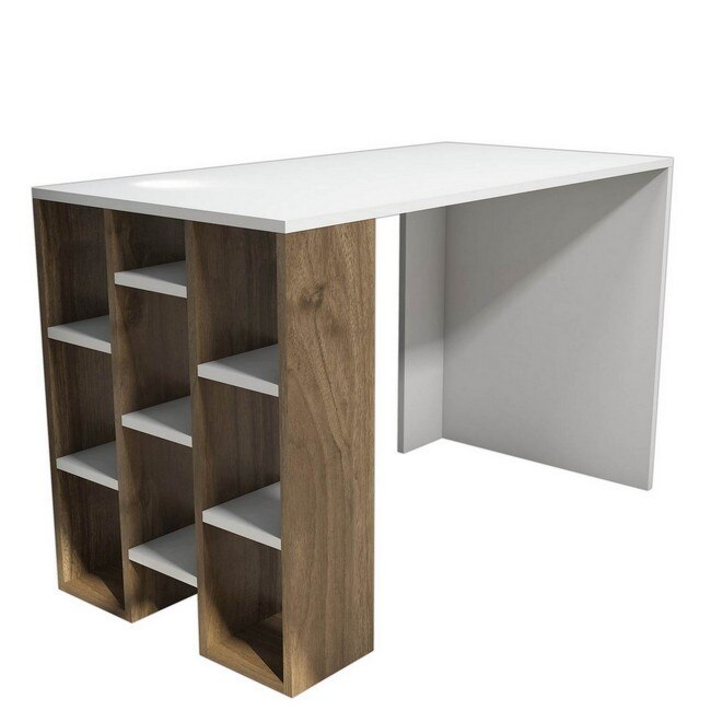 Birou cu rafturi Homemania, Inci, 120 x 60 x 75 cm, Lemn, Alb/Maro