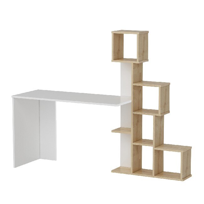 Birou cu rafturi Homemania, Asya, 176 x 50 x 141.8 cm, Lemn, Alb/Bej