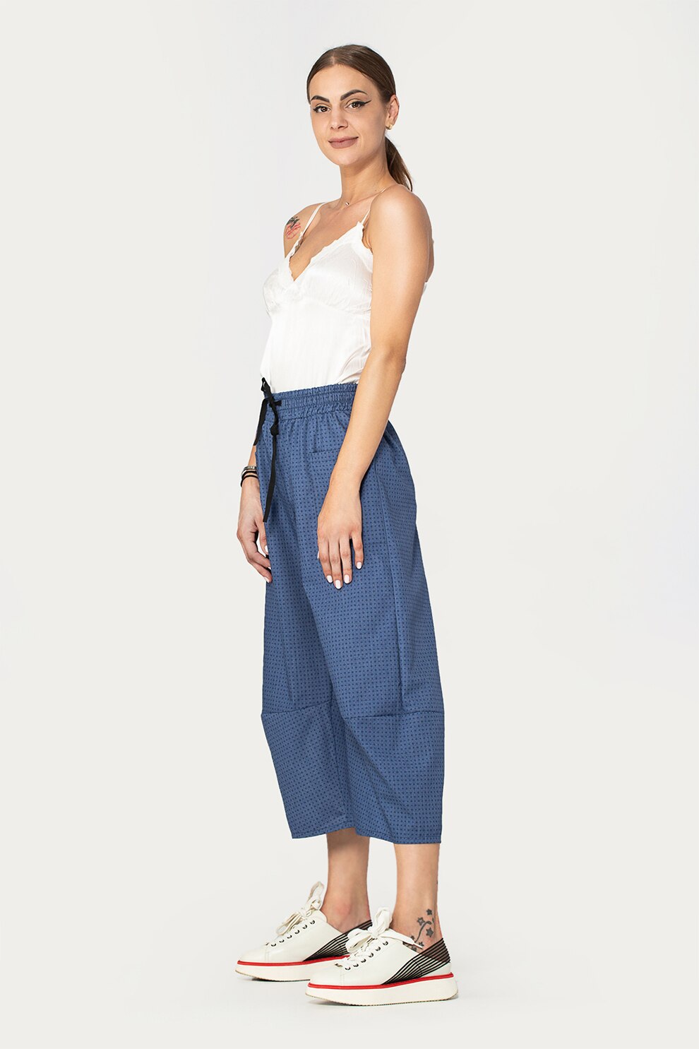 Antonia M, Pantaloni cu croiala ampla si talie elastica, Albastru inchis/Bleumarin