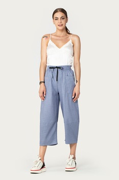 Antonia M, Pantaloni cu croiala ampla si talie elastica, Albastru lavanda/Alb Antonia M, Pantaloni cu croiala ampla si talie elastica, Albastru lavanda/Alb