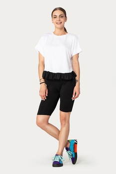 Antonia M, Bluza cu terminatie asimetrica cu volane, Alb/Negru Antonia M, Bluza cu terminatie asimetrica cu volane, Alb/Negru