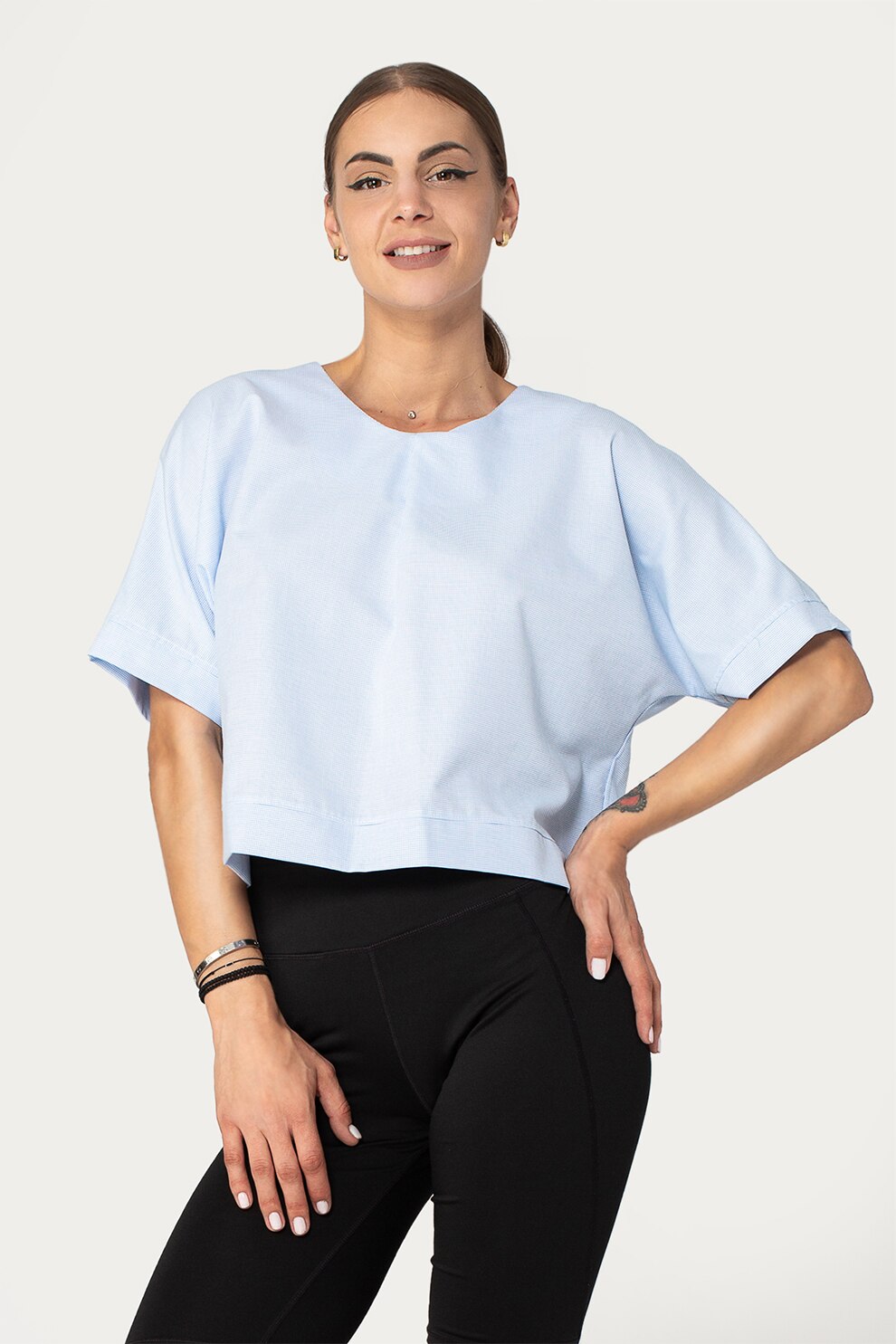 Antonia M, Bluza supradimensionata cu terminatie asimetrica, Albastru lavanda/Alb