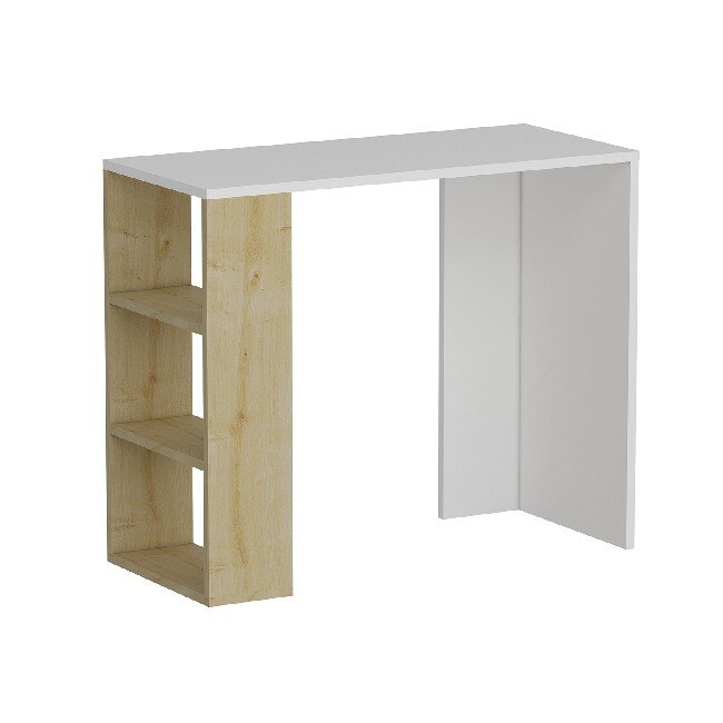Birou cu rafturi Homemania, Nano, 90 x 40 x 75 cm, Lemn, Alb/Stejar