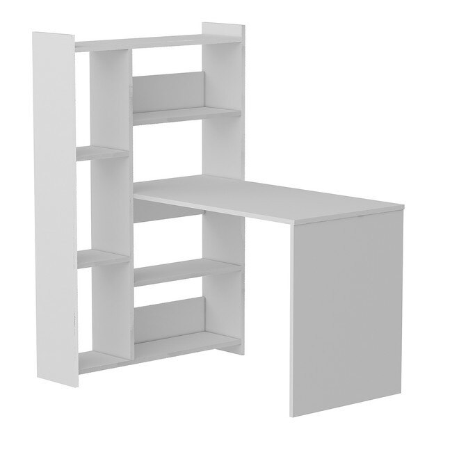 Birou cu biblioteca Homemania, Ozmo, 118.7 x 91.4 x 140 cm, Lemn, Alb