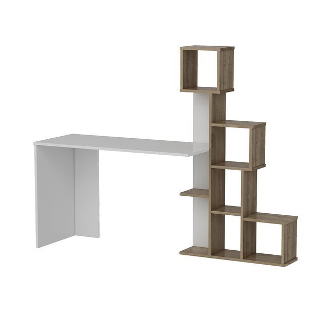 Birou cu rafturi Homemania, Asya, 176 x 50 x 141.8 cm, Lemn, Alb/Maro