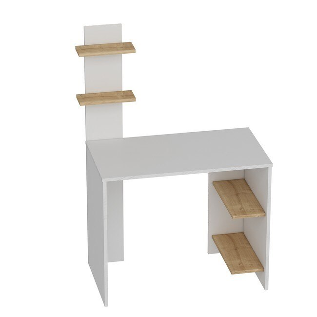Birou cu rafturi Homemania, Eren, 91 x 50 x 140 cm, Lemn, Alb/Bej