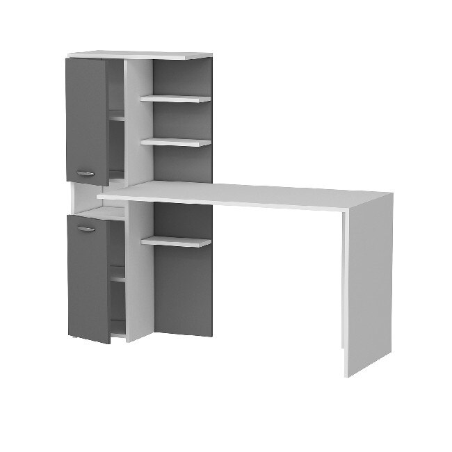 Birou cu biblioteca Homemania, Lotus, 150 x 60 x 135 cm, Lemn/Metal, Alb/Gri antracit