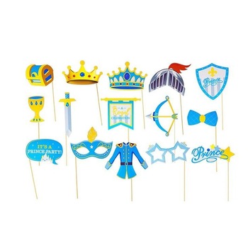 Set propsuri, PROCART, pentru petrecere copii, accesorii Photo Booth, 15 piese diverse, albastru Set propsuri, PROCART, pentru petrecere copii, accesorii Photo Booth, 15 piese diverse, albastru