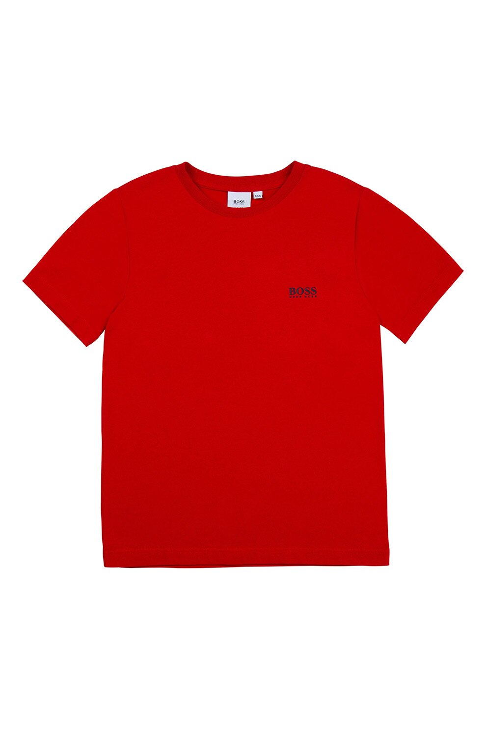 BOSS, Tricou cu decolteu la baza gatului si detaliu logo, Rosu/Negru