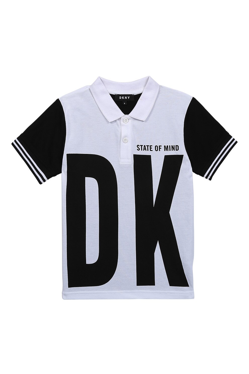 DKNY, Tricou polo cu imprimeu logo supradimensionat, Alb/Negru