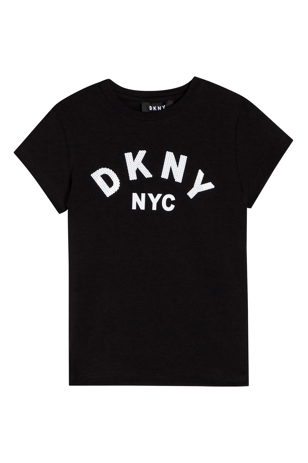 DKNY, Tricou cu logo de paiete, Negru/Alb