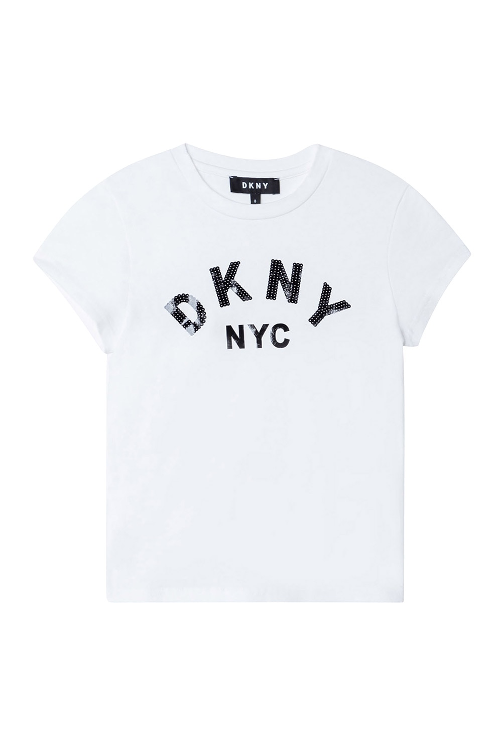 DKNY, Tricou cu logo de paiete, Alb/Negru