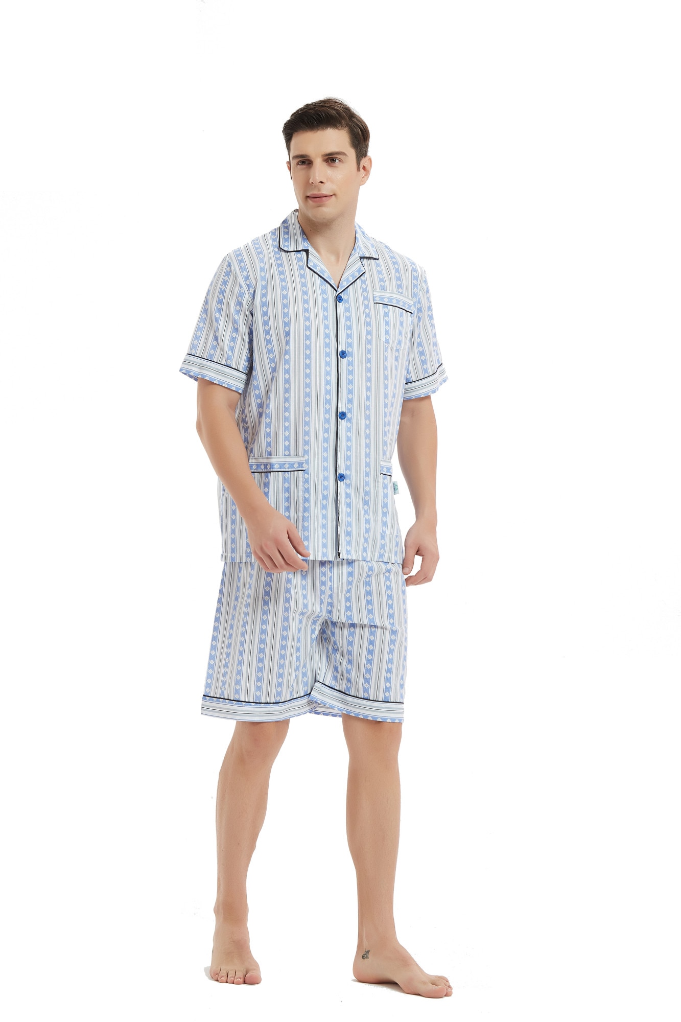 Pijama Barbati Clasica Global SCURTA, Albastru/Gri