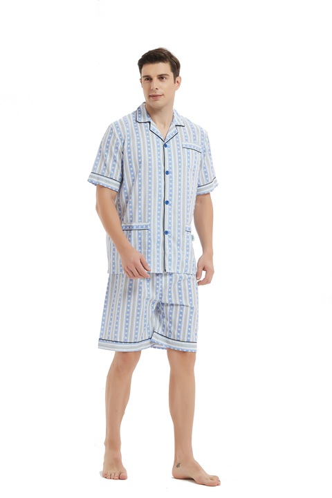 Pijama Barbati Clasica Global SCURTA, Gri/Albastru