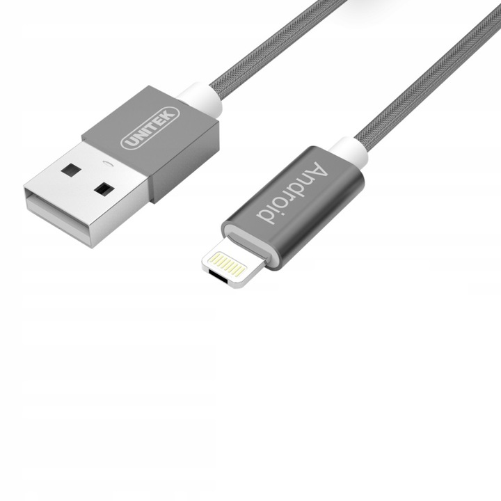 Unitek lightning micro USB кабел за зареждане, сив, 1,5 м