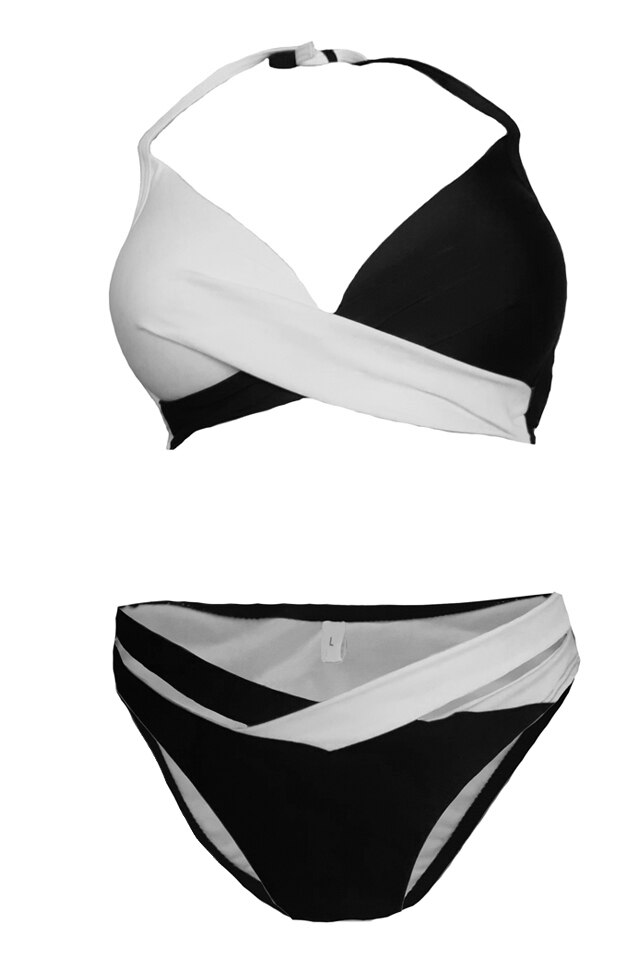 Costum de baie cu efect push-up dama, alb/negru, L