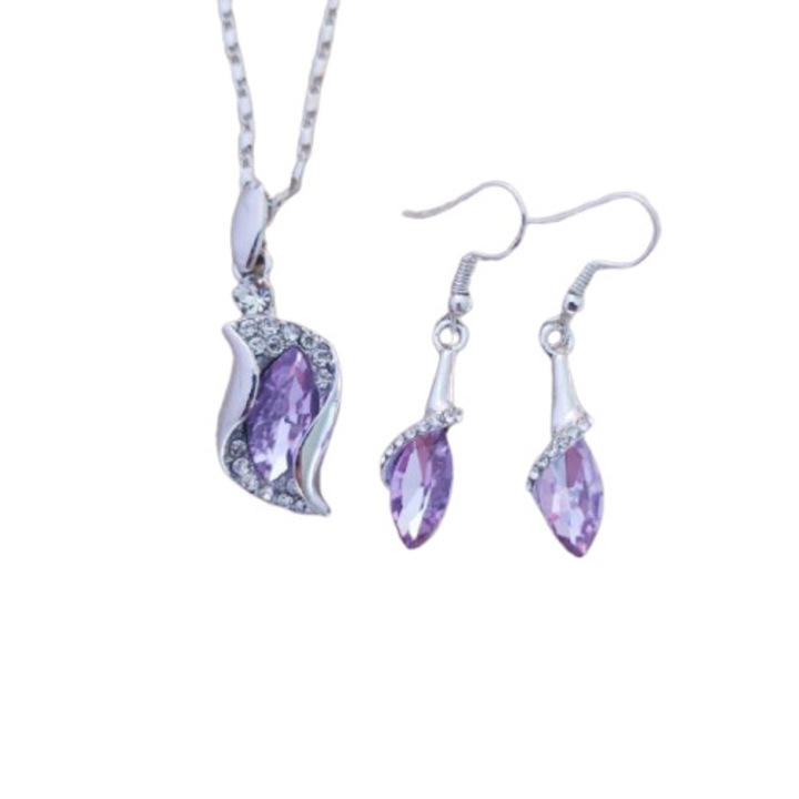 Set Argint Olivia, mov, Elemente Swarovski