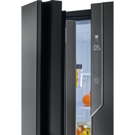 Side by side Haier HB26FSNAAA, French Door, 750l, Total No Frost, Motor Inverter, Sistem Antibacterian, Display LED, Super Freezing, Holiday, Aparat de gheata, Clasa E, H 190 cm, Negru
