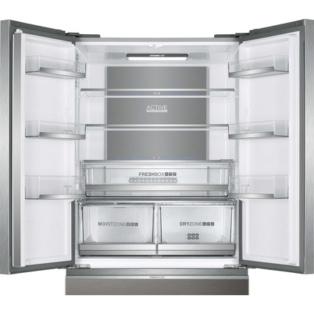 Side by side Haier HB18FGSAAA, French Door, 539l, Total No Frost, Motor Inverter, Sistem Antibacterian, Control umiditate, Fresher Sensors, Fresher Pad, Display LED, Super Cooling, Super Freezing, Clasa E, H 190 cm, Silver Titanium