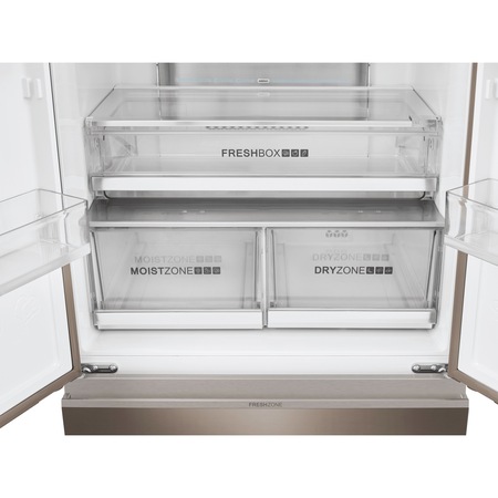 Side by side Haier HB18FGSAAA, French Door, 539l, Total No Frost, Motor Inverter, Sistem Antibacterian, Control umiditate, Fresher Sensors, Fresher Pad, Display LED, Super Cooling, Super Freezing, Clasa E, H 190 cm, Silver Titanium