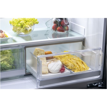 Side by side Cube Haier HTF-710DP7, 628l, Total No Frost, Motor Inverter, Sistem Antibacterian, Display LED, Super Cooling, Super Freezing, Clasa F, H 190 cm, Inox