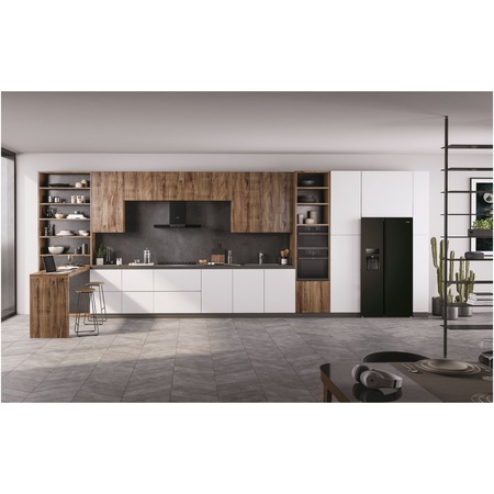 Side by Side Haier HSR3918FIPB, 515l, Total No Frost, Multi air Flow, Motor Inverter, Display LED, Super Cooling, Super Freezing, Dispenser apa si gheata, Clasa F, H 177 cm, Negru