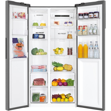 Side by Side Haier HSR3918ENPG, 528l, Total No Frost, Multi air flow, Motor Inverter, Display LED, Super Cooling, Super Freezing, Clasa E, H 177 cm, Argintiu