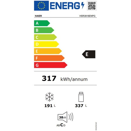 Side by Side Haier HSR3918ENPG, 528l, Total No Frost, Multi air flow, Motor Inverter, Display LED, Super Cooling, Super Freezing, Clasa E, H 177 cm, Argintiu