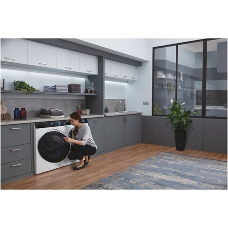 Masina de spalat rufe Haier HW100-B14979-S, 10 kg, 1400 rpm, Clasa A, Motor Direct Motion, iRefresh, ABT, Steam, Dual spray, Pillow Drum, display Led cu Touch control, iTime, Smart Detecting, alba - usa neagra