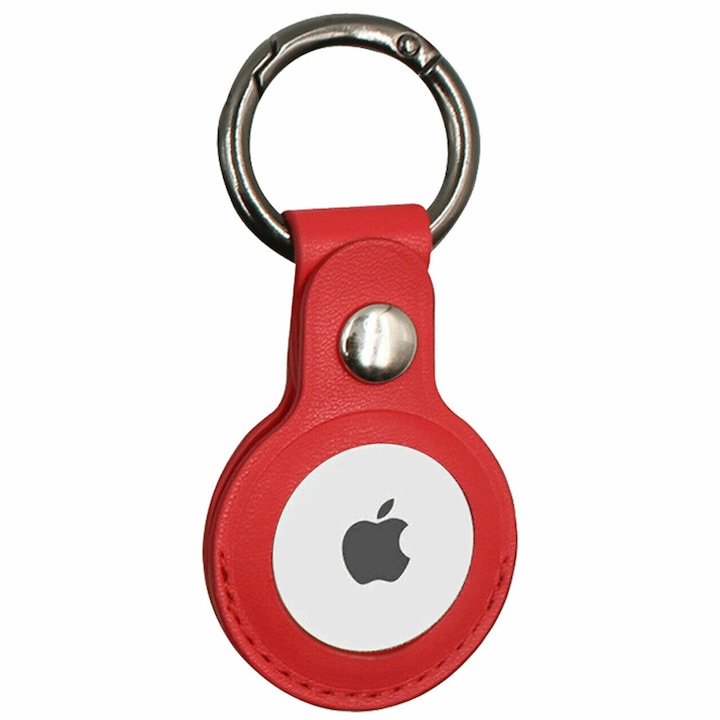 Кожен калъф с ключодържател за Apple AirTag, ключодържател, багаж, раница, нашийник за домашни любимци, портфейл, първокласен дизайн, червен