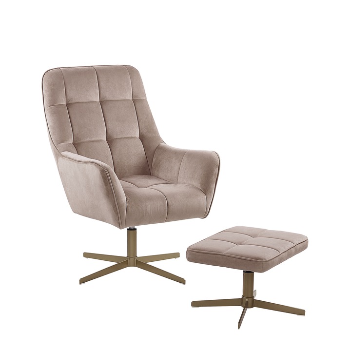 MOLLE Bézs Bársonyfotel Ottománnal