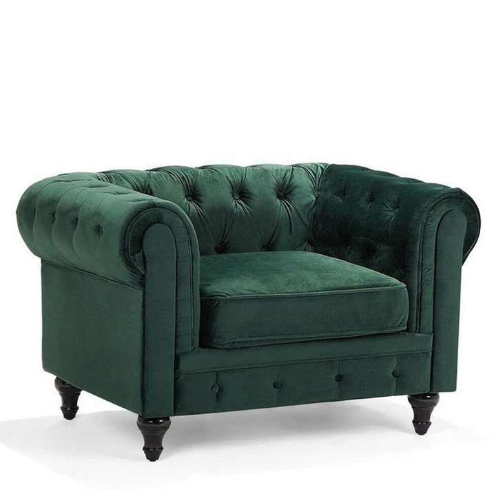 CHESTERFIELD Fenyőzöld Bársonyfotel
