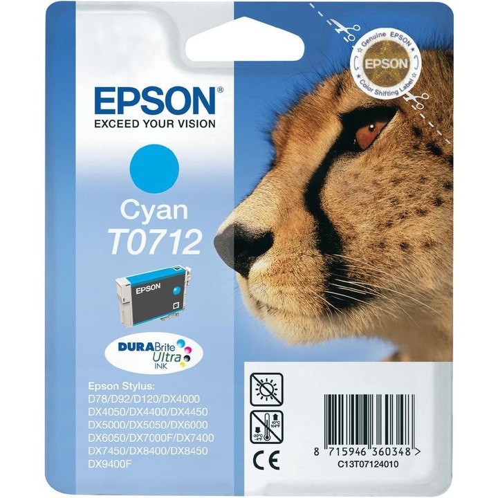 Epson Cyan T0712 tintapatron BX3450 / Stylus CX4300 / Stylus SX510W / Stylus SX515W / Stylus SX600FW / Stylus SX610FW, 495 oldal OEM C13T07124011