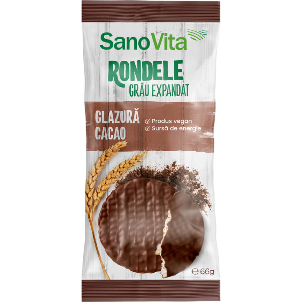 Rondele Simple din Grau cu Glazura de Ciocolata Sano Vita, 56g