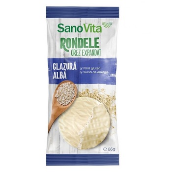 Rondele din Orez cu Glazura Cicolata Alba Sano Vita, 66g Rondele din Orez cu Glazura Cicolata Alba Sano Vita, 66g