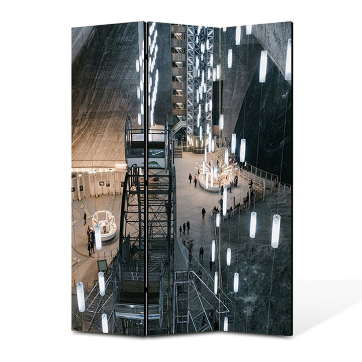 Paravan 3 piese Premium TrueColor, Art Star, Salina Ocna Sibiului, Urban, Panza pe cadru de lemn, Decoratiuni Moderne pentru Casa, 3 Panouri de 45x150, 135 x 150 cm