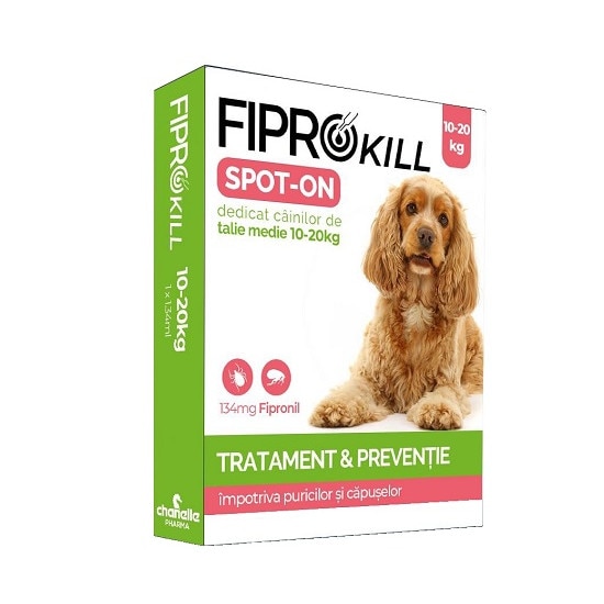 Solutie Antiparazitara, Fiprokill Spot 0n Caine 10-20 kg, 134 mg, 3 pipete