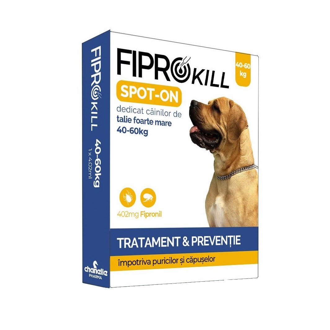 Solutie Antiparazitara, Fiprokill Spot 0n Caine 40-60 kg, 402 mg, 3 pipete
