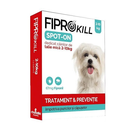 Solutie Antiparazitara, Fiprokill Spot 0n Caine 2-10 kg, 67 mg, 3 pipete