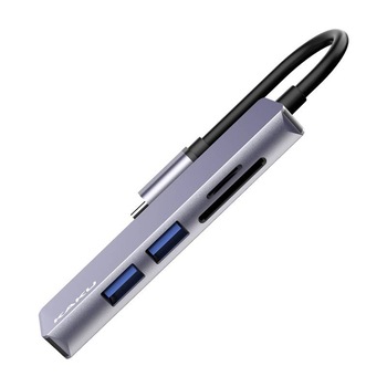 Splitter Hub 5 in 1, 2 x USB 3.0, HDMI 4K , Slot cititor de carduri, Tip C, Mini Docking Station Multiport, Optim Tech, Gri Silver Splitter Hub 5 in 1, 2 x USB 3.0, HDMI 4K , Slot cititor de carduri, Tip C, Mini Docking Station Multiport, Optim Tech, Gri Silver