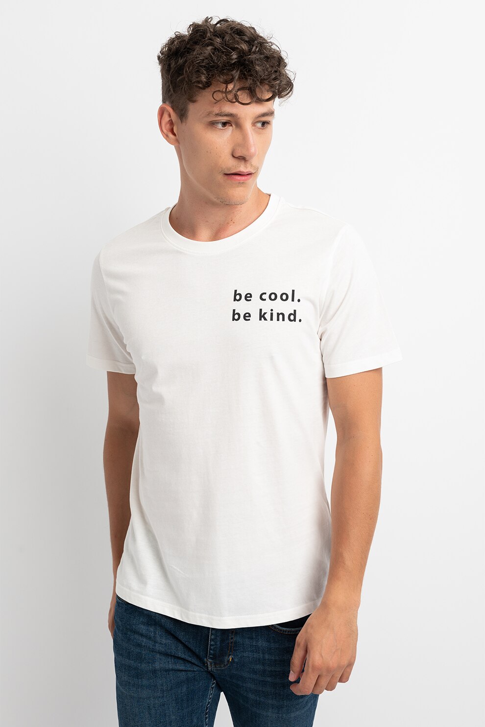Casual Friday, Tricou de bumbac cu imprimeu pe piept, Alb/Negru