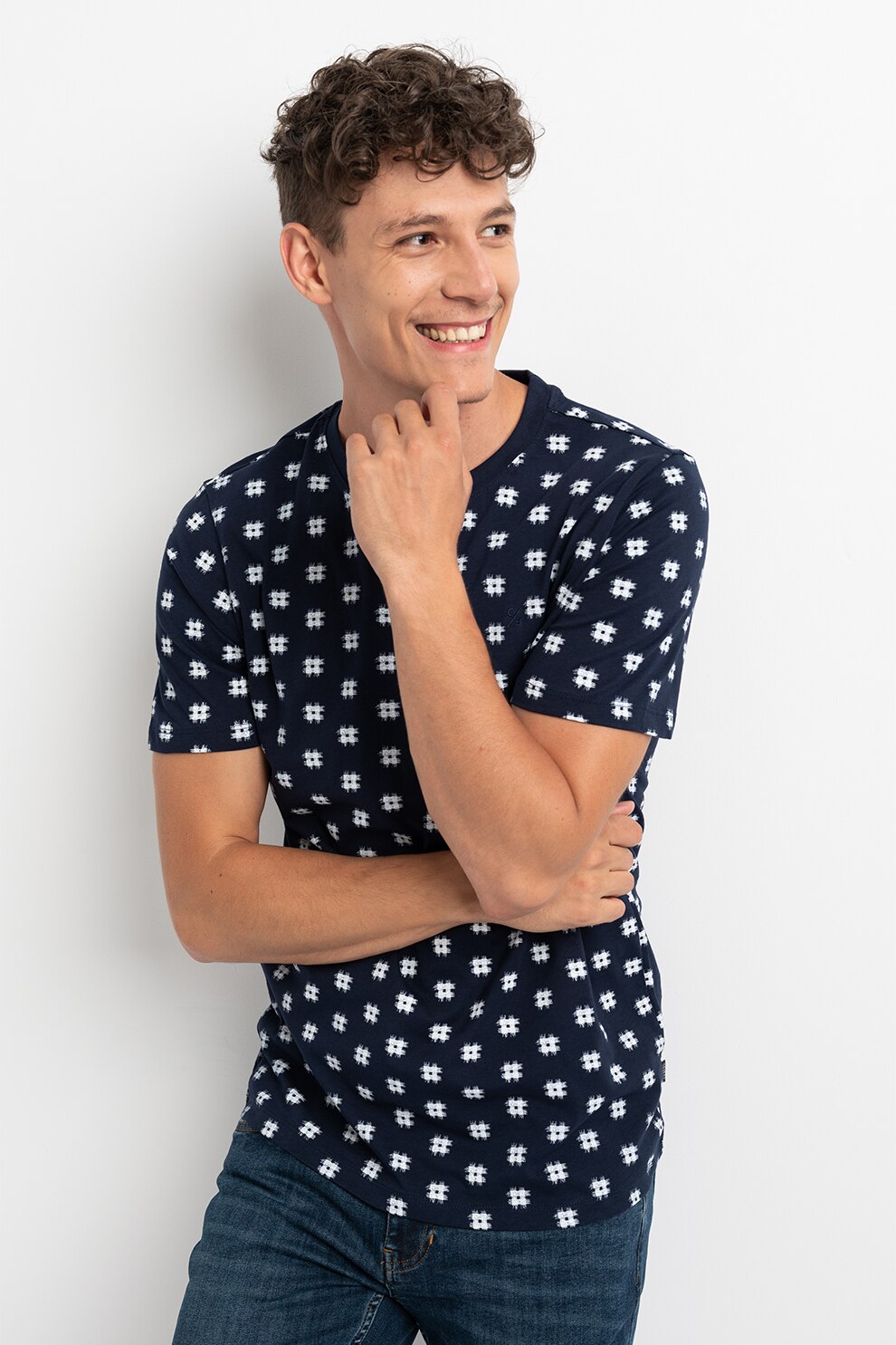 Casual Friday, Tricou de bumbac cu imprimeu, Bleumarin/Alb