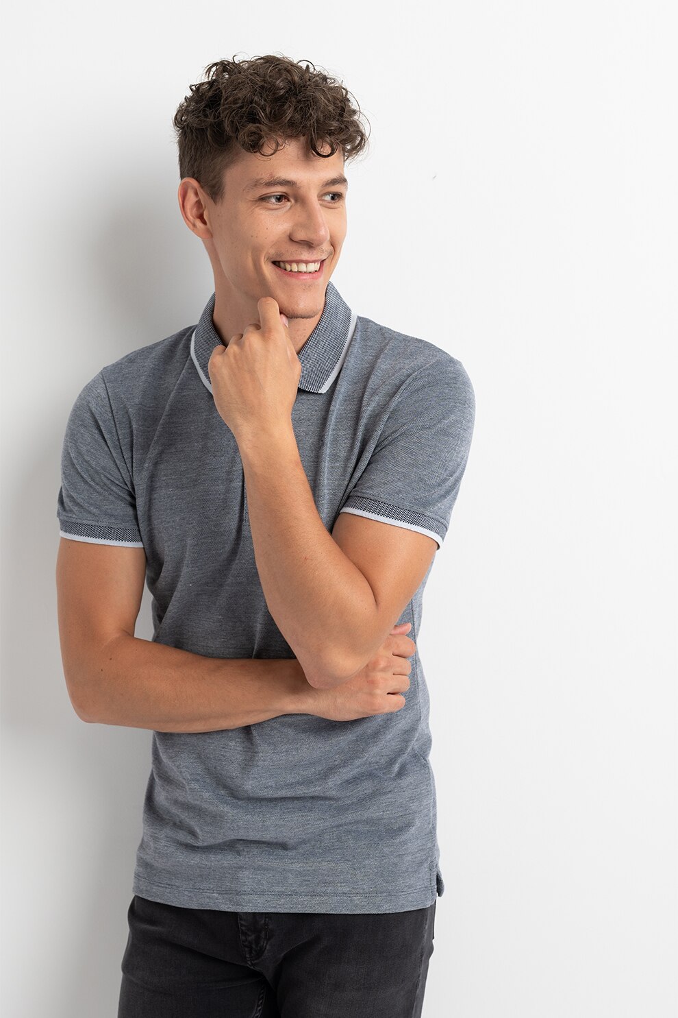 Casual Friday, Tricou polo de bumbac pique, Negru/Alb