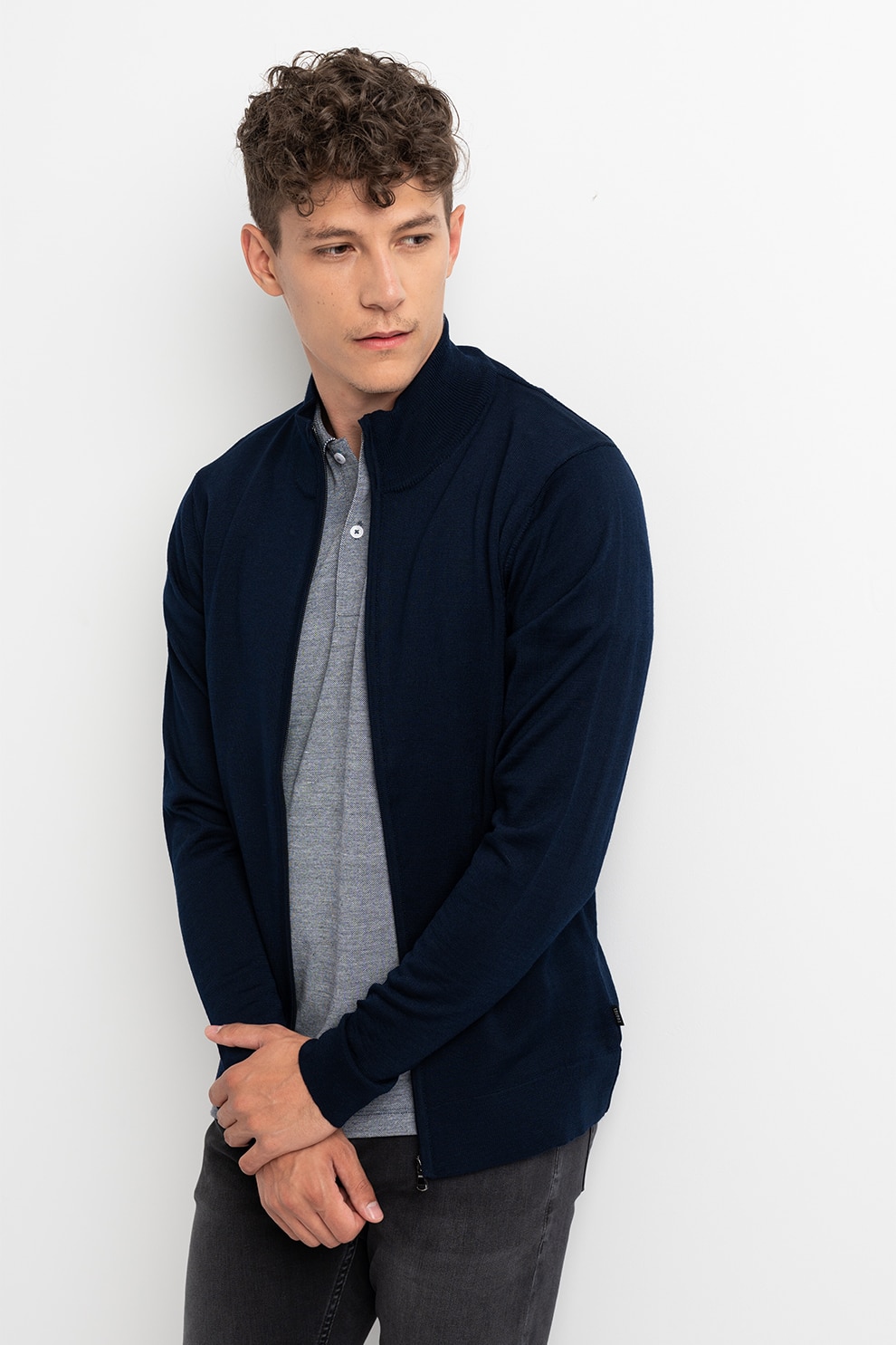 Casual Friday, Cardigan slim fit din amestec de lana Karlo, Negru