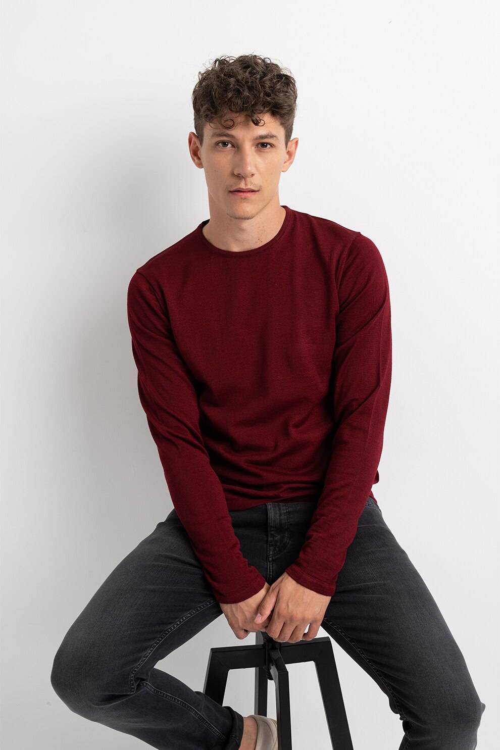 Casual Friday, Pulover slim fit din amestec de lana, Rosu Bordeaux